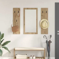 vidaXL Perchero de pared con espejo Roble artesanal 96 x 1,5 x 90 cm Roble artisan Clearance