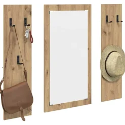 vidaXL Perchero de pared con espejo Roble artesanal 96 x 1,5 x 90 cm Roble artisan Clearance