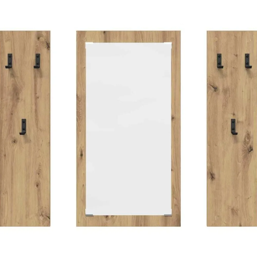 vidaXL Perchero de pared con espejo Roble artesanal 96 x 1,5 x 90 cm Roble artisan Clearance