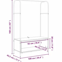 vidaXL Productos Del Hogar-Perchero para ropa Roble Marrón 100 x 44 x 160 cm