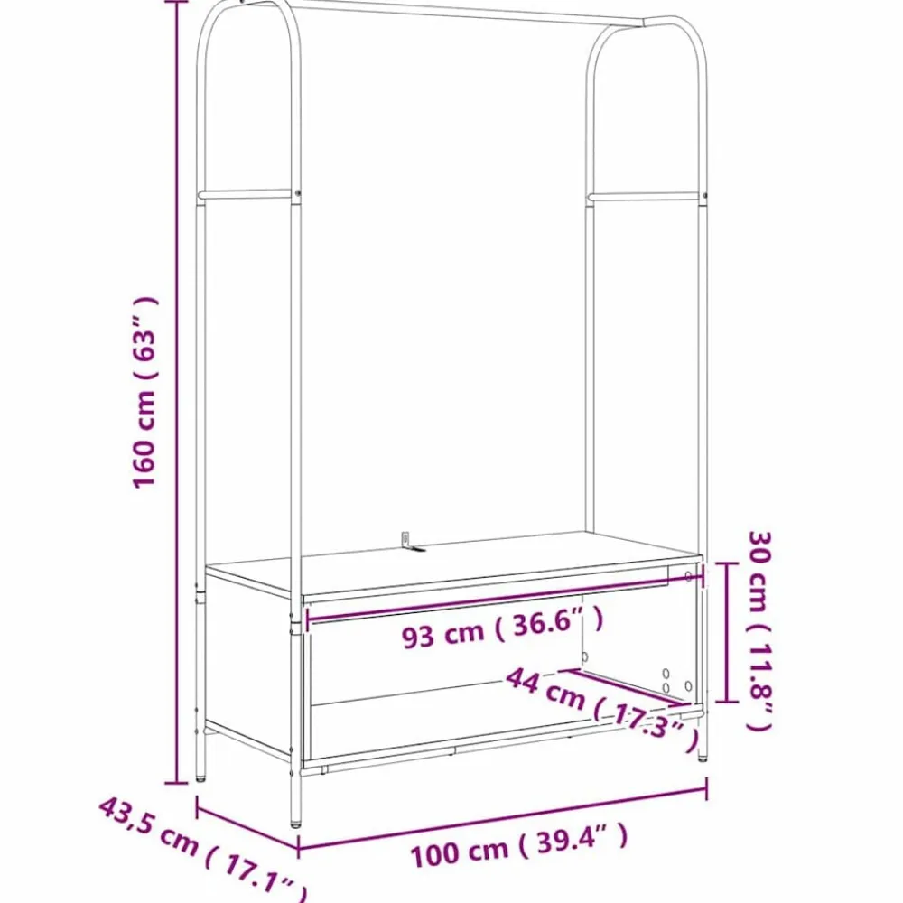 vidaXL Productos Del Hogar-Perchero para ropa Roble Marrón 100 x 44 x 160 cm