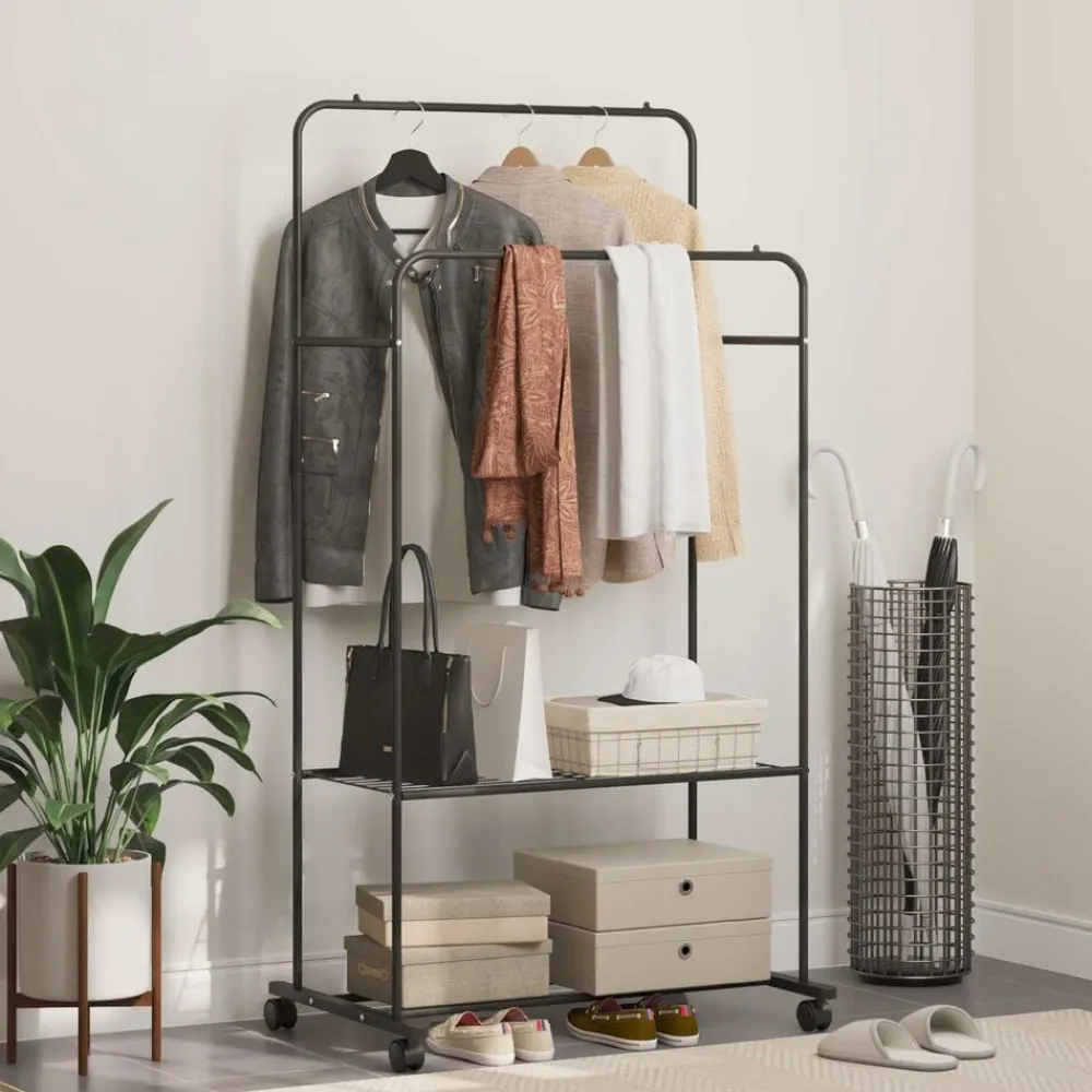 vidaXL Productos Del Hogar-Perchero para ropa con estante con rueda 80 x 53 x 156 cm