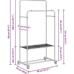 vidaXL Productos Del Hogar-Perchero para ropa con estante con rueda 80 x 53 x 156 cm