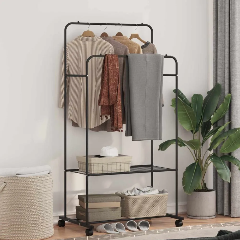 vidaXL Productos Del Hogar-Perchero para ropa con estante con rueda 80 x 53 x 156 cm
