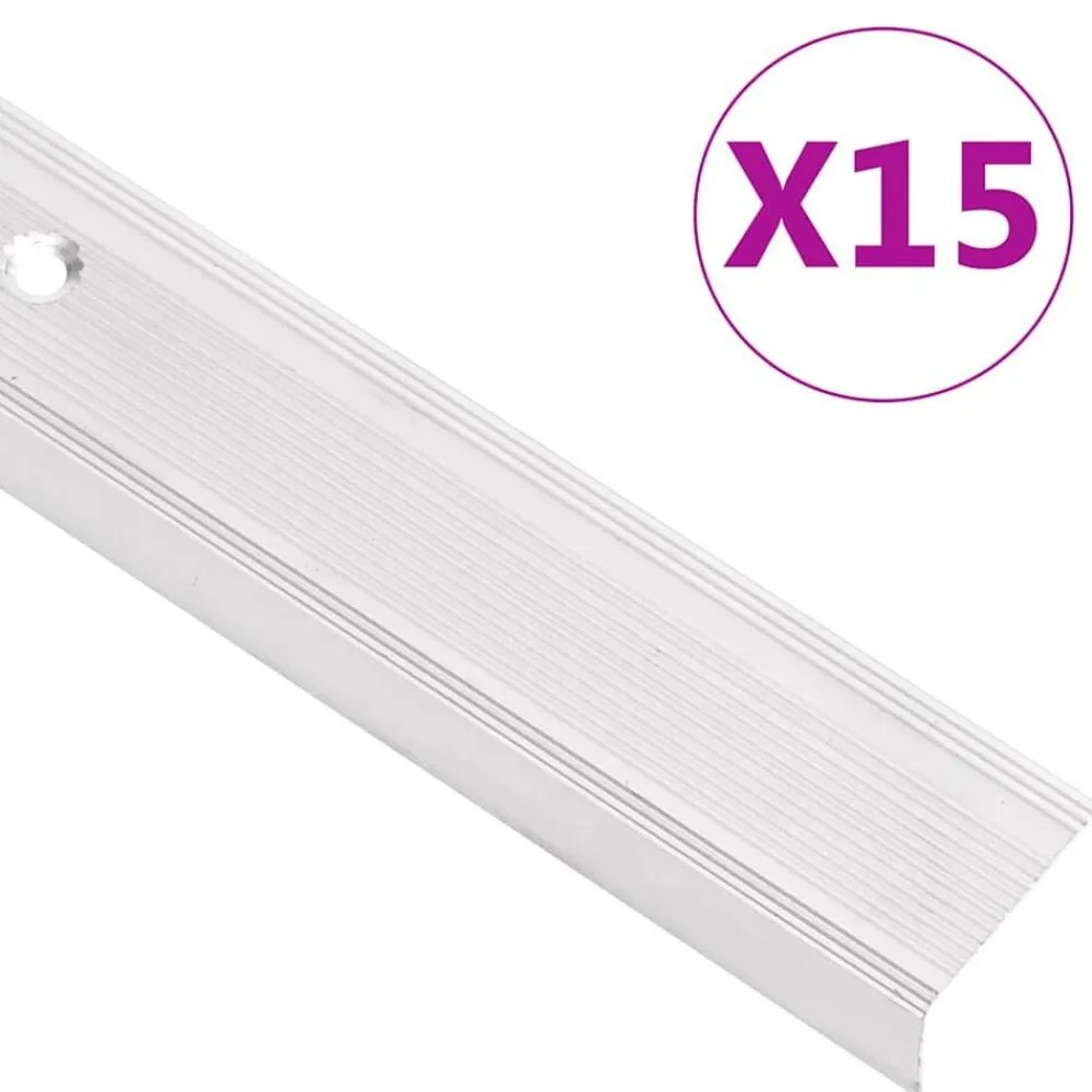 vidaXL Perfiles de peldaños forma de L 15 uds aluminio plata 90 cm Plateado Outlet