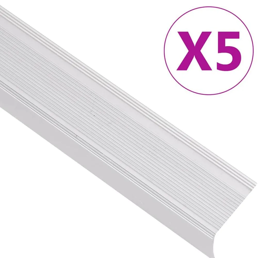 vidaXL Materiales De Construcción-Perfiles de peldaños forma de L 5 uds aluminio plata 100 cm
