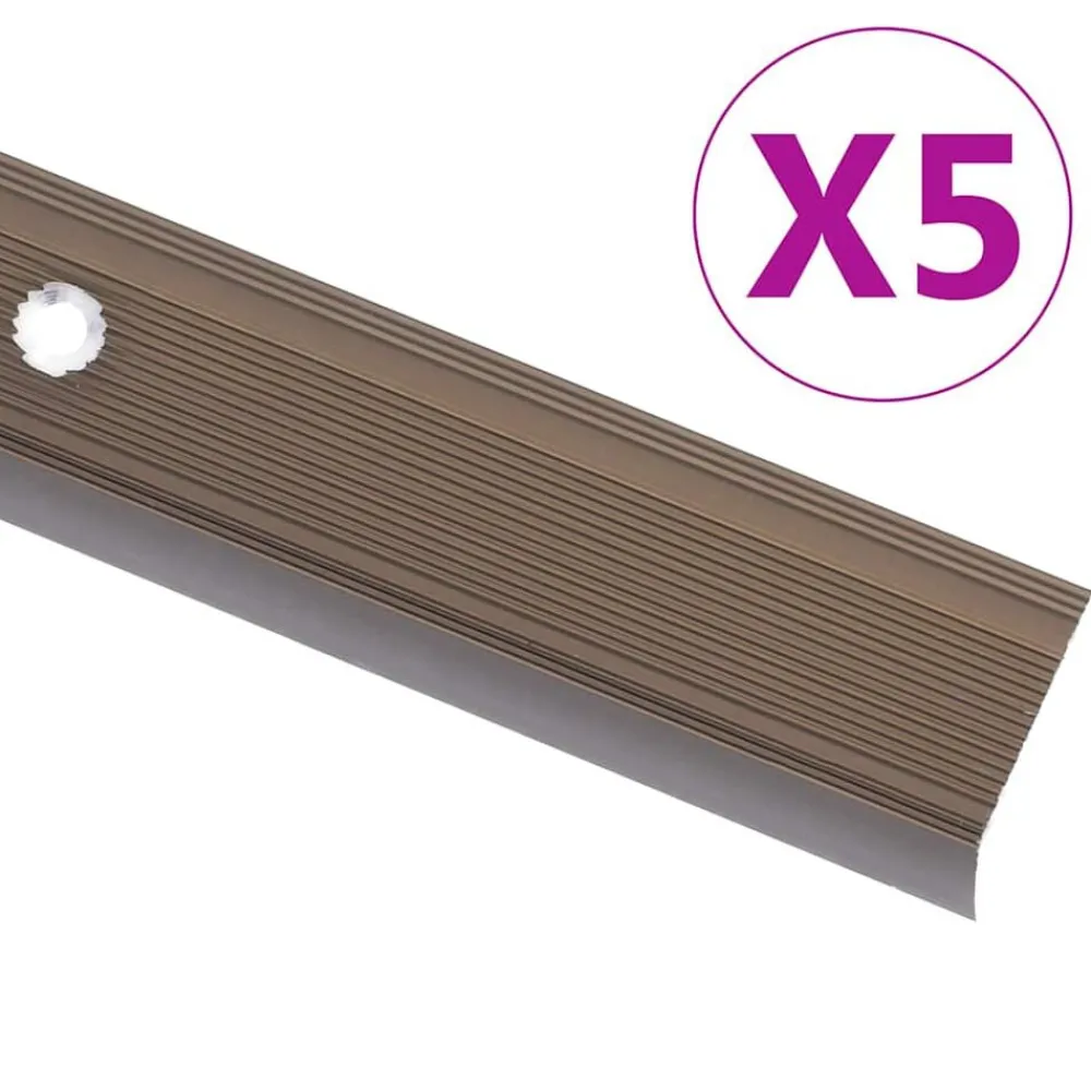 vidaXL Perfiles de peldaños forma de L 5 uds aluminio marrón 90 cm Marrón New