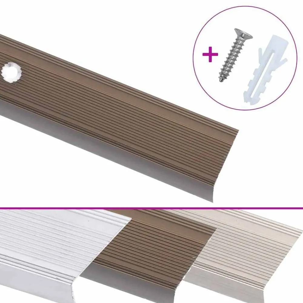 vidaXL Perfiles de peldaños forma de L 5 uds aluminio marrón 90 cm Marrón New