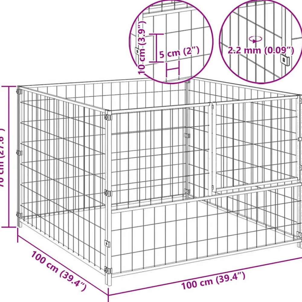 vidaXL Productos Para Mascotas-Perrera de acero 100x100x70 cm