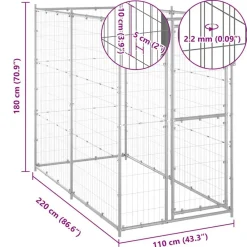 vidaXL Productos Para Mascotas-Perrera de exterior de acero galvanizado 110x220x180 cm