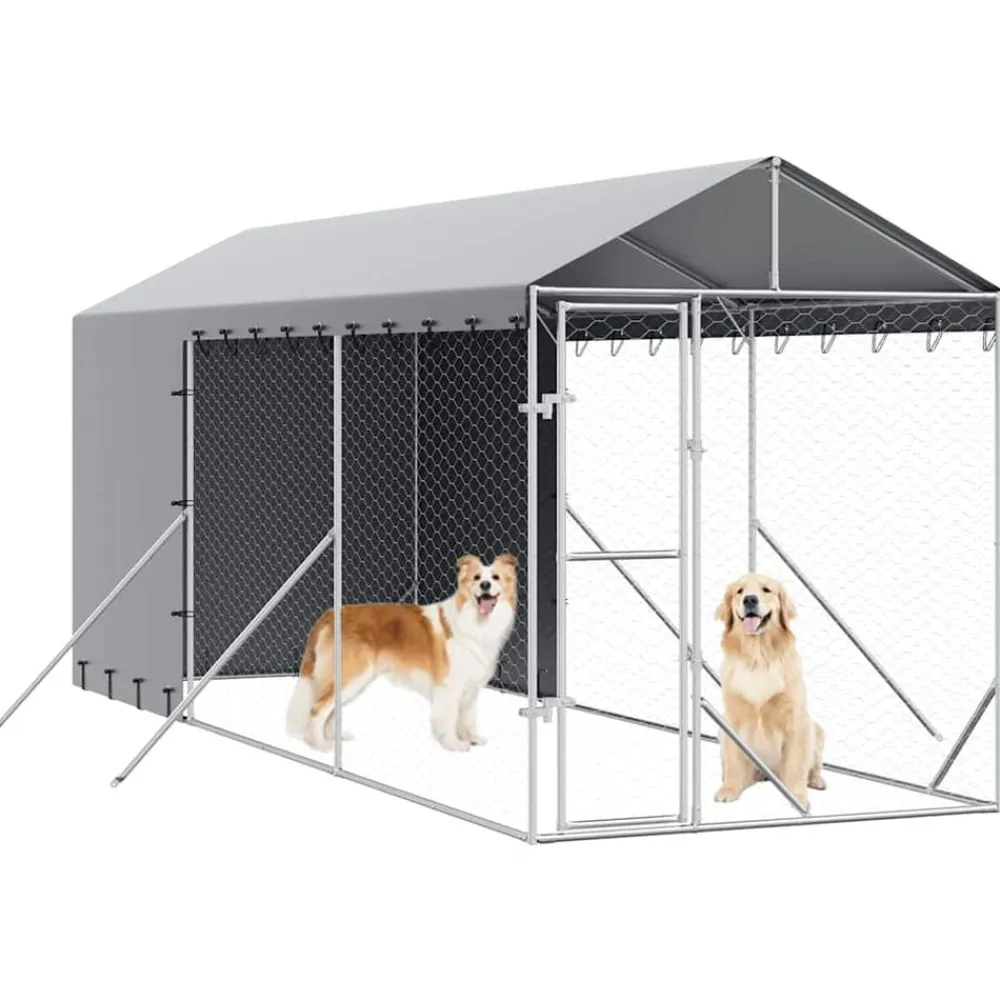 vidaXL Productos Para Mascotas-Perrera de exterior con toldo acero galvanizado plata 2x6x2,5 m