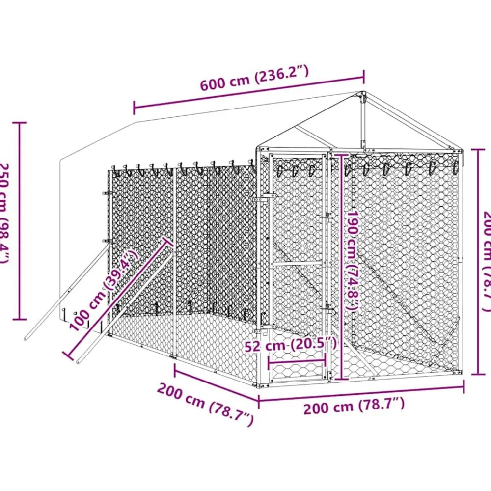 vidaXL Productos Para Mascotas-Perrera de exterior con toldo acero galvanizado plata 2x6x2,5 m