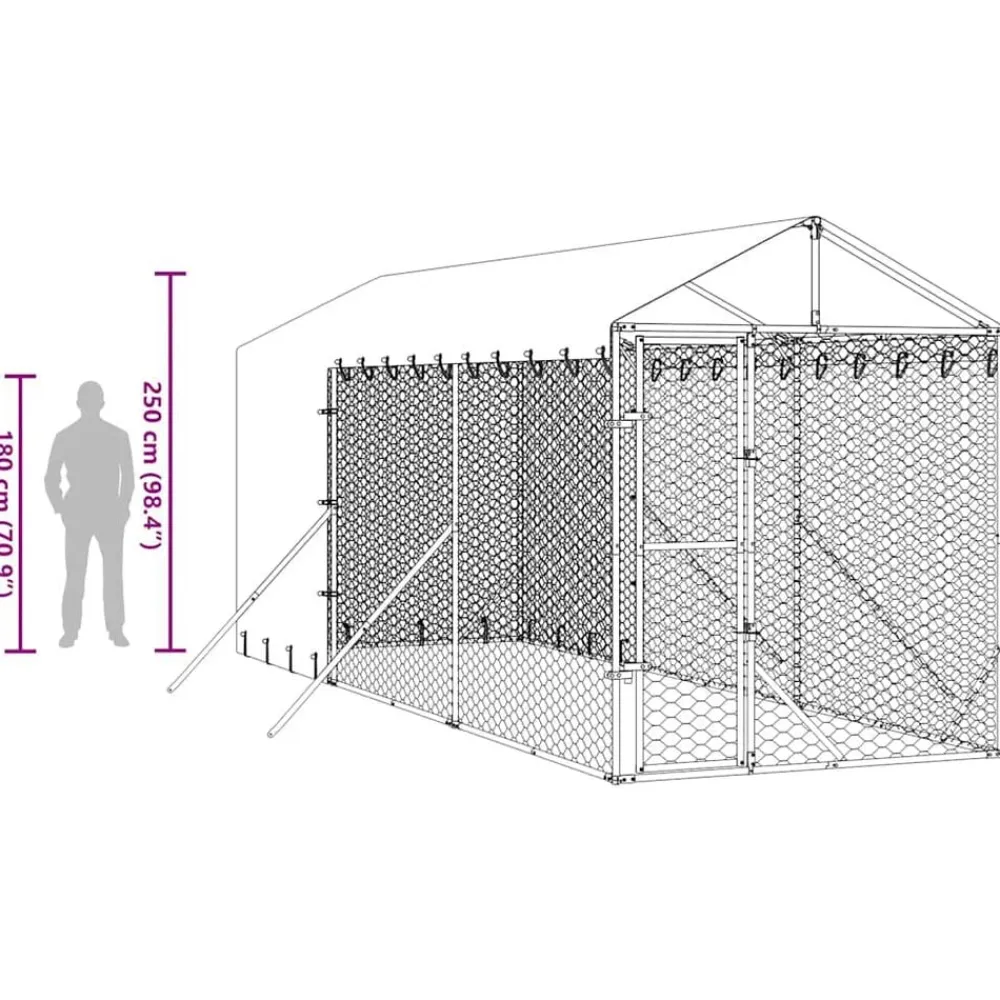 vidaXL Productos Para Mascotas-Perrera de exterior con toldo acero galvanizado plata 2x6x2,5 m