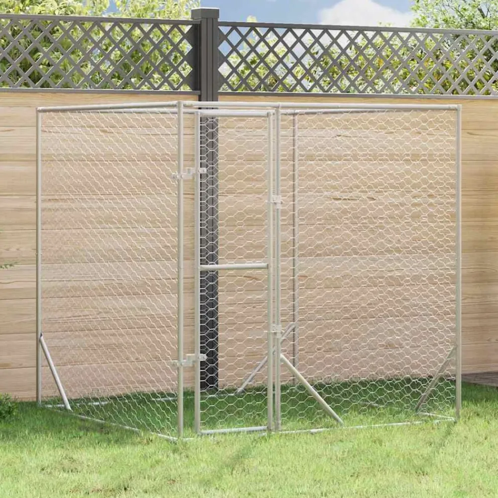 vidaXL Productos Para Mascotas-Perrera de exterior acero galvanizado plateado 2x2x2 m