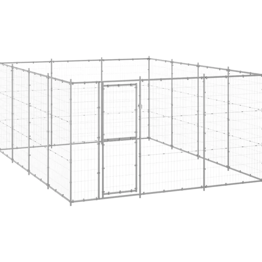 vidaXL Productos Para Mascotas-Perrera de exterior de acero galvanizado 14,52 m²