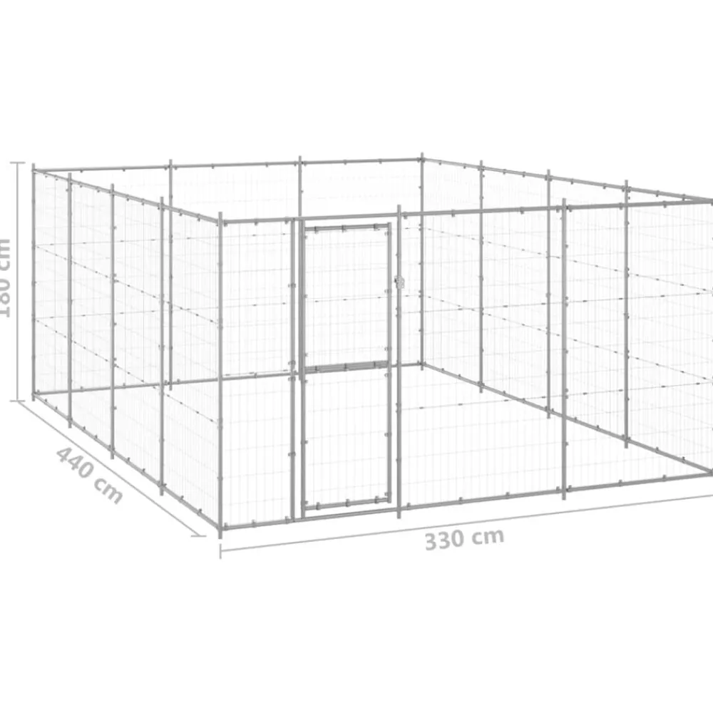 vidaXL Productos Para Mascotas-Perrera de exterior de acero galvanizado 14,52 m²