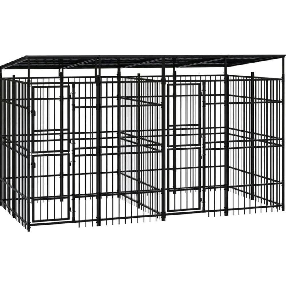 vidaXL Productos Para Mascotas-Perrera de exterior con techo de acero 7,37 m²