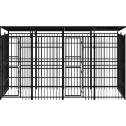 vidaXL Productos Para Mascotas-Perrera de exterior con techo de acero 7,37 m²