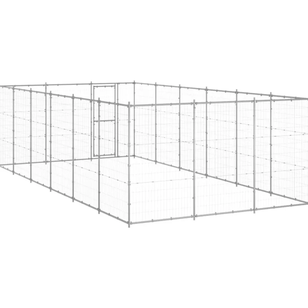 vidaXL Perrera de exterior de acero galvanizado 21,78 m² Plateado Hot