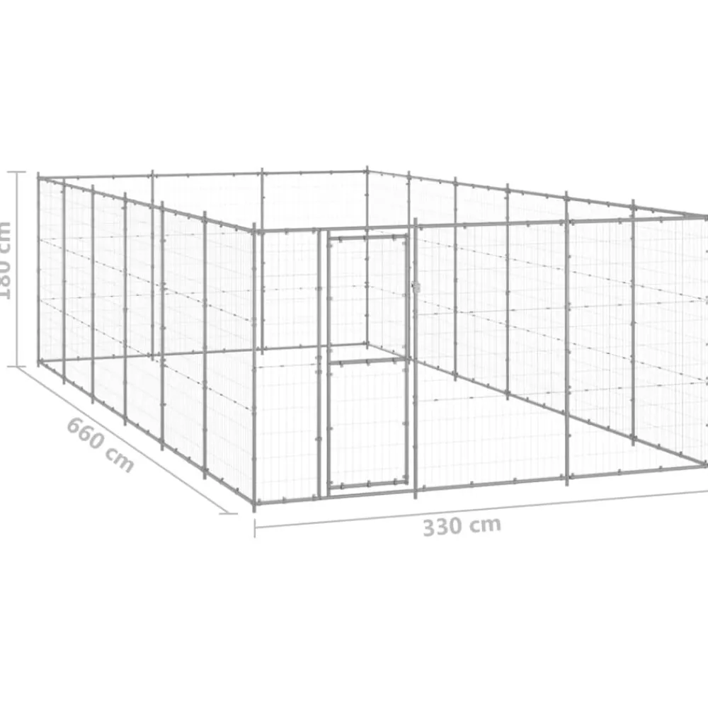 vidaXL Perrera de exterior de acero galvanizado 21,78 m² Plateado Hot
