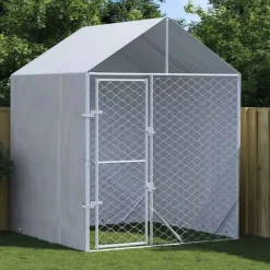 vidaXL Productos Para Mascotas-Perrera de exterior con toldo acero galvanizado plata 2x2x2,5 m
