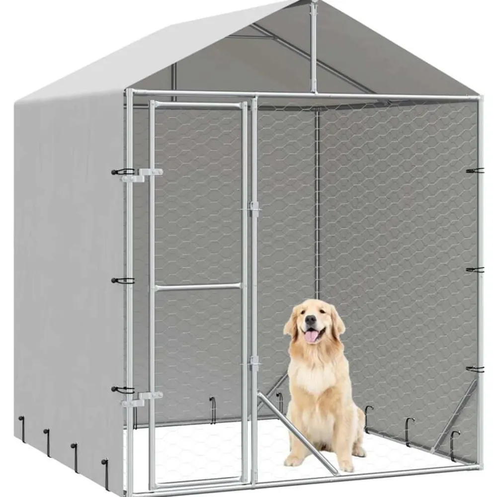 vidaXL Productos Para Mascotas-Perrera de exterior con toldo acero galvanizado plata 2x2x2,5 m
