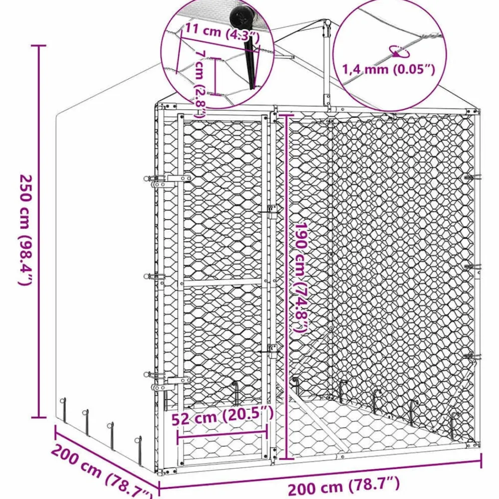 vidaXL Productos Para Mascotas-Perrera de exterior con toldo acero galvanizado plata 2x2x2,5 m