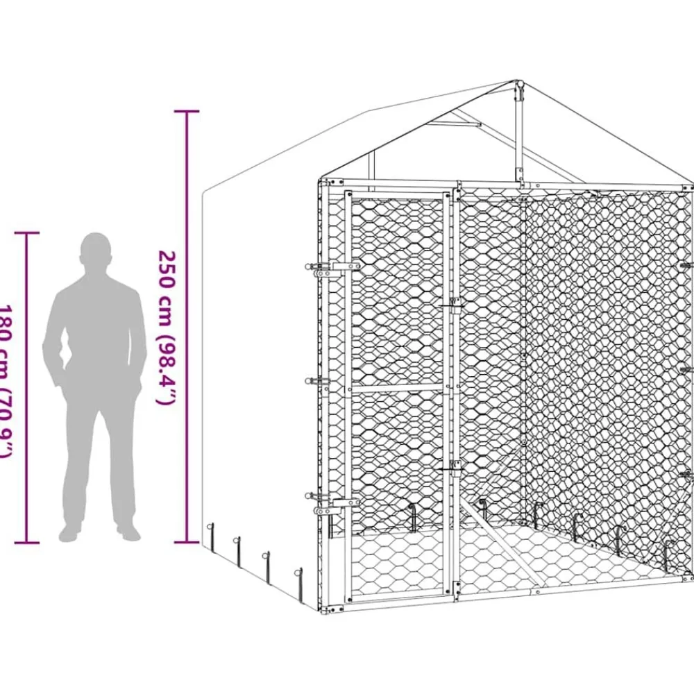 vidaXL Productos Para Mascotas-Perrera de exterior con toldo acero galvanizado plata 2x2x2,5 m