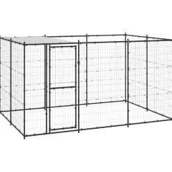 vidaXL Perrera de exterior de acero con techo 7,26 m² Negro y plateado Hot