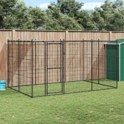 vidaXL Perrera de exterior de acero con techo 7,26 m² Negro y plateado Hot