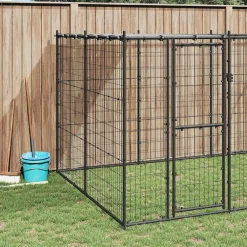 vidaXL Perrera de exterior de acero con techo 7,26 m² Negro y plateado Hot