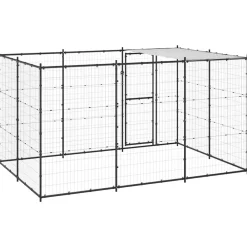 vidaXL Perrera de exterior de acero con techo 7,26 m² Negro y plateado Hot