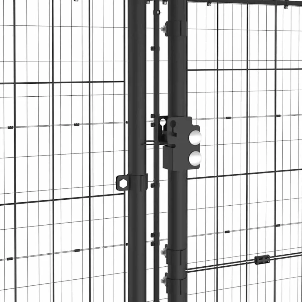 vidaXL Perrera de exterior de acero con techo 7,26 m² Negro y plateado Hot