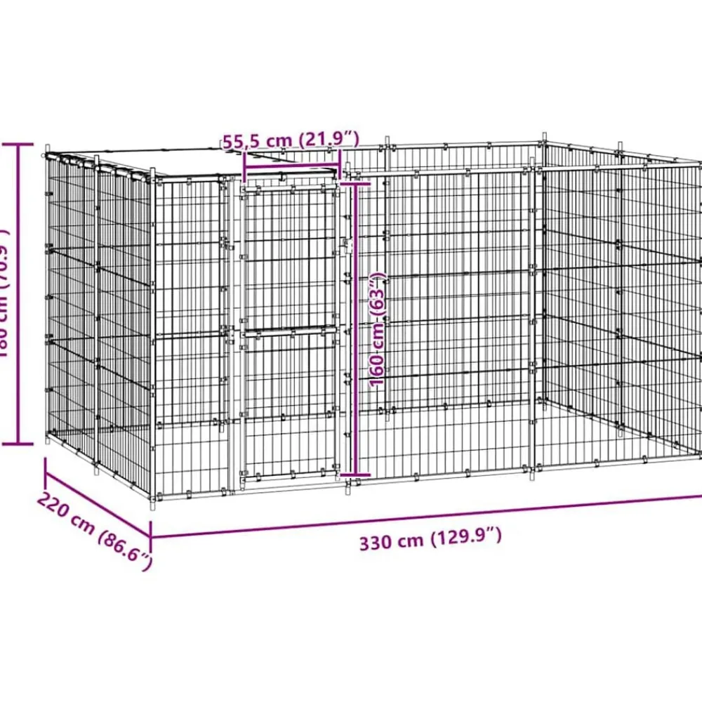 vidaXL Perrera de exterior de acero con techo 7,26 m² Negro y plateado Hot