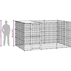 vidaXL Perrera de exterior de acero con techo 7,26 m² Negro y plateado Hot