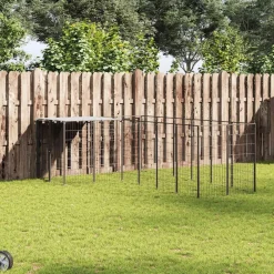 vidaXL Perrera negra 4,84 m² acero Negro Discount