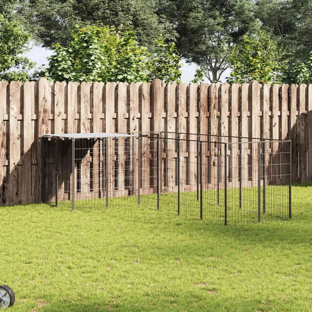vidaXL Perrera negra 4,84 m² acero Negro Discount