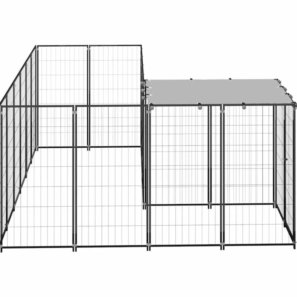 vidaXL Perrera negra 4,84 m² acero Negro Discount