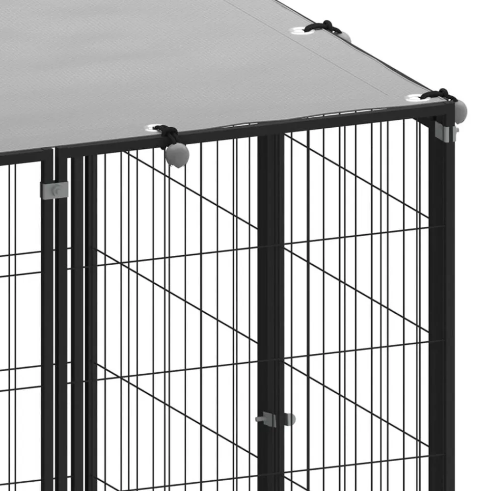 vidaXL Perrera negra 4,84 m² acero Negro Discount