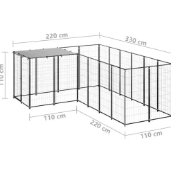 vidaXL Perrera negra 4,84 m² acero Negro Discount