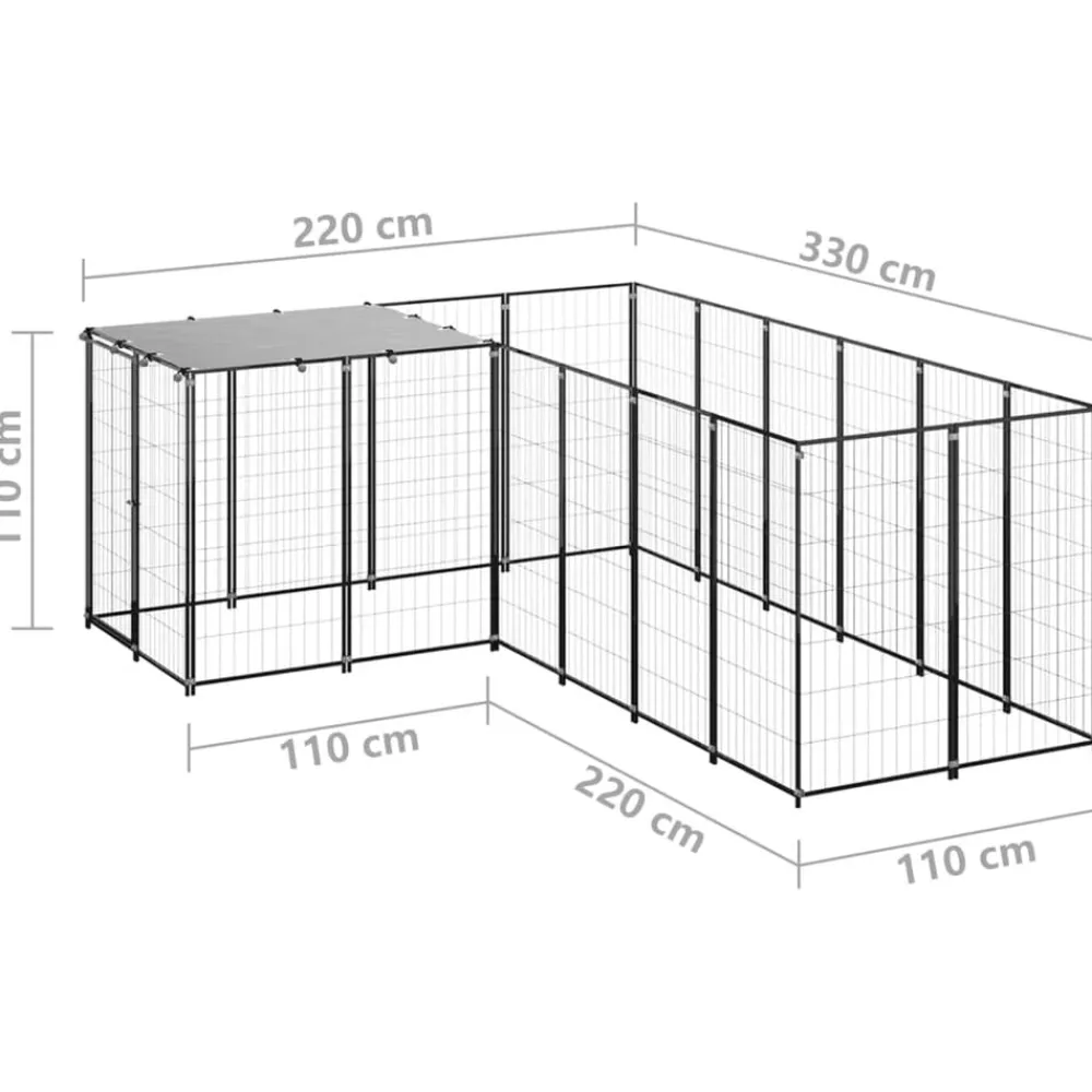 vidaXL Perrera negra 4,84 m² acero Negro Discount