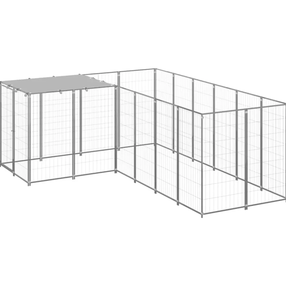 vidaXL Perrera plateada 4,84 m² acero Plateado