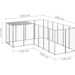 vidaXL Perrera plateada 4,84 m² acero Plateado