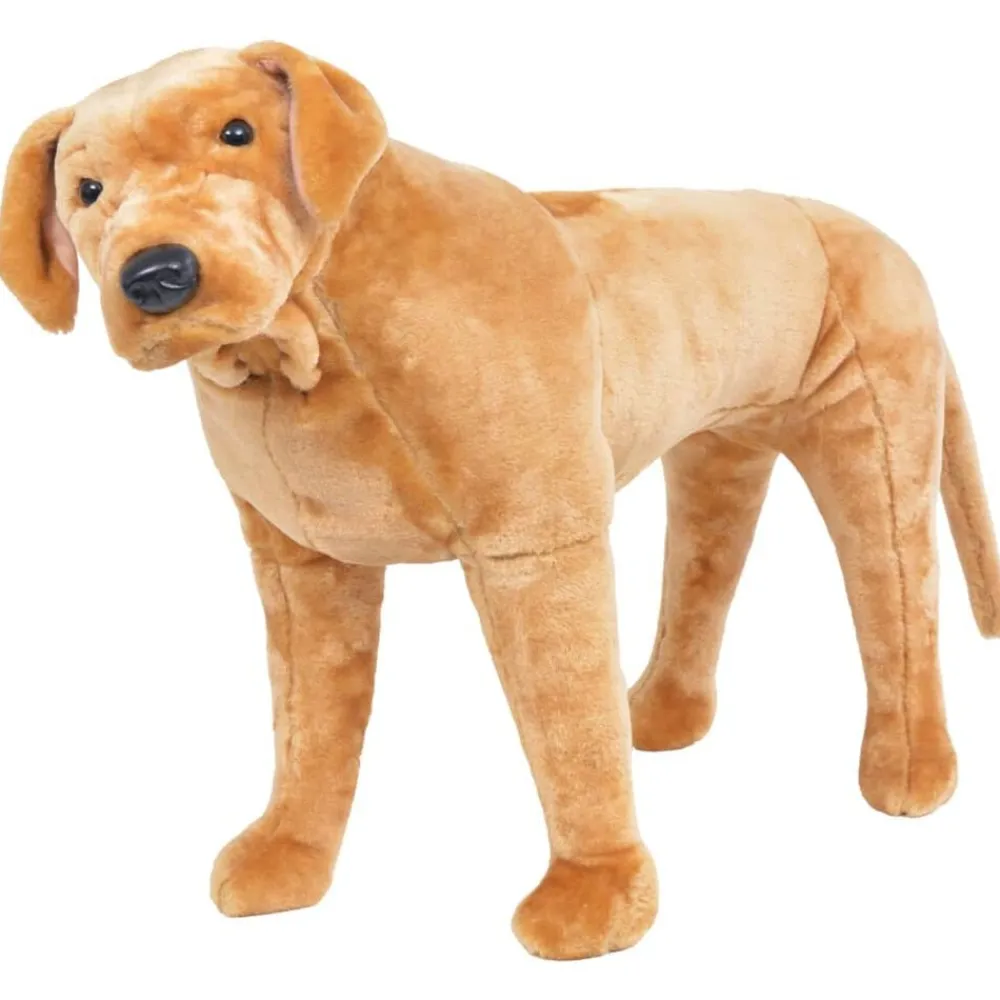 vidaXL Juguetes-Perro labrador de peluche de pie marrón claro XXL