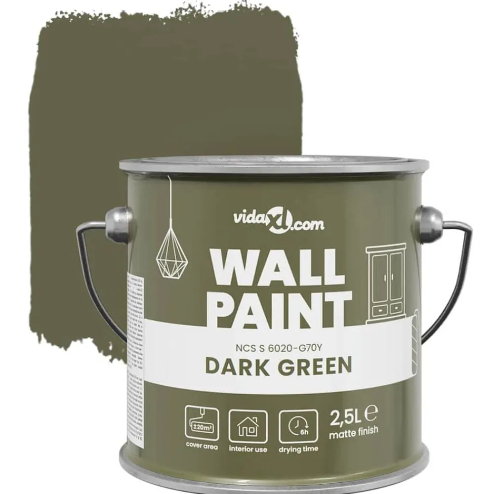 vidaXL Pintura de pared Verde 2,5 L Impresión en pared Verde oscuro New
