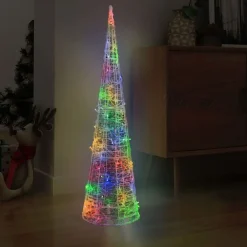vidaXL Decoración-Pirámide decorativa cono acrílico luces LED de colores 120 cm