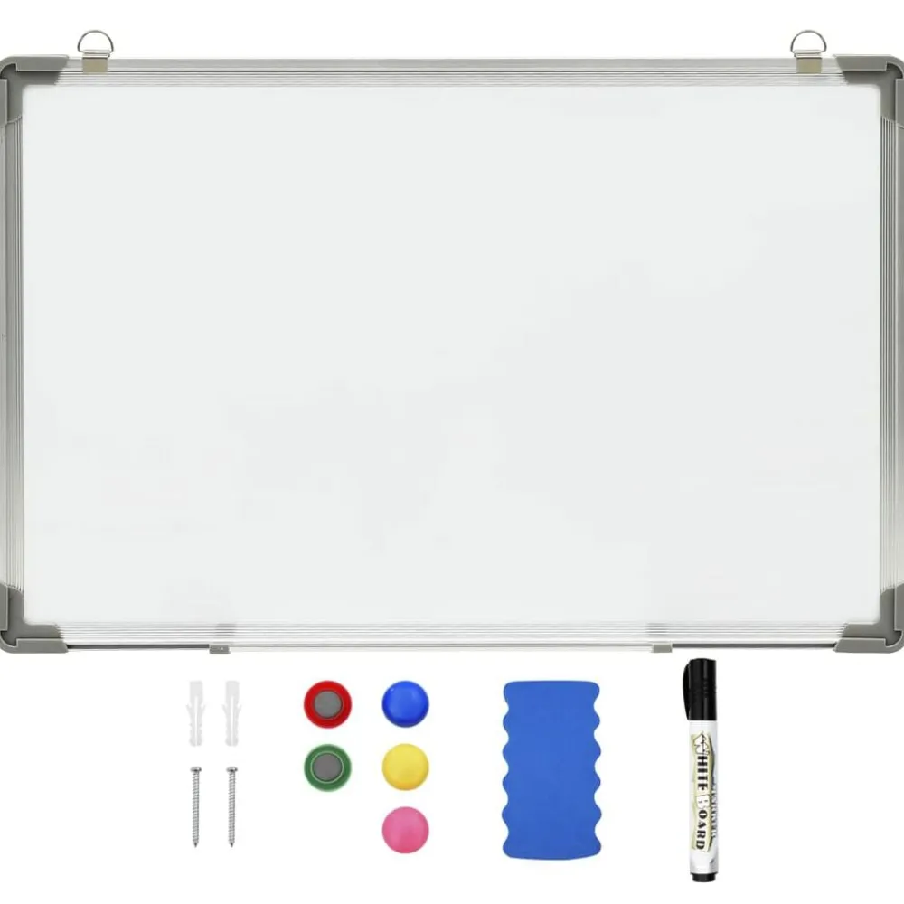 vidaXL Material De Oficina-Pizarra magnética de borrado en seco acero blanco 50x35 cm