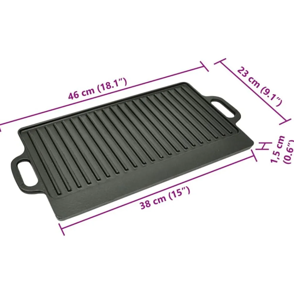 vidaXL Placa parrilla de hierro fundido reversible 38x23cm 2 unidades Clearance