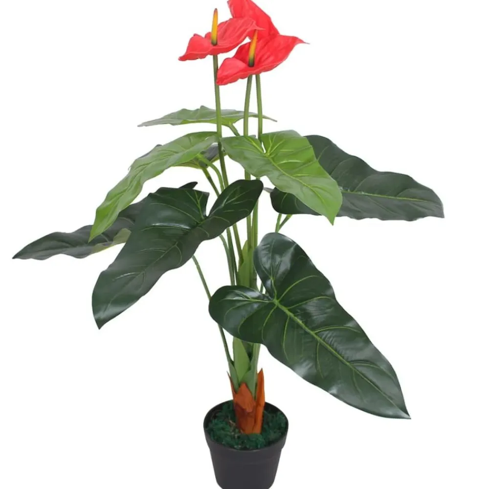 vidaXL Decoración-Planta de anturio artificial con maceta 90 cm roja y amarilla