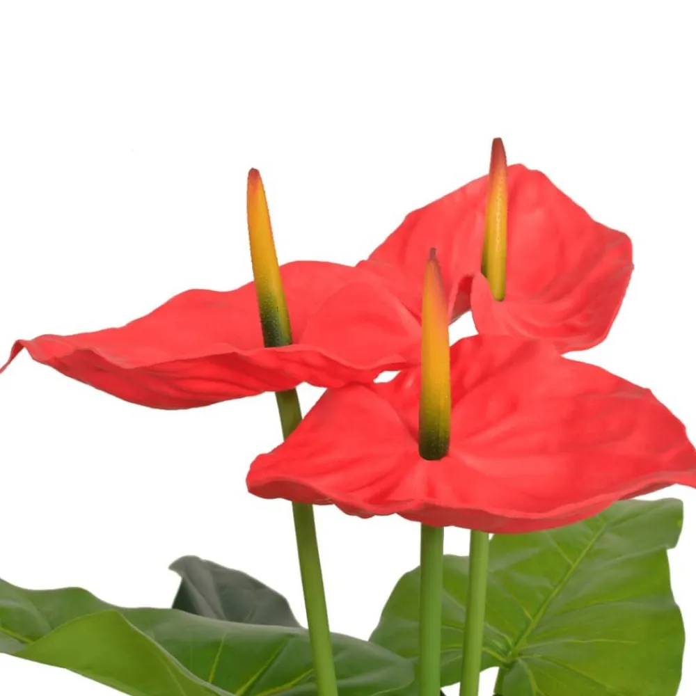vidaXL Decoración-Planta de anturio artificial con maceta 90 cm roja y amarilla